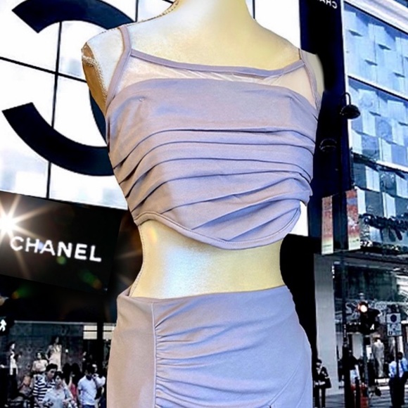 Ruched Crop Cami Top & Split Skirt Set. - Picture 4 of 15